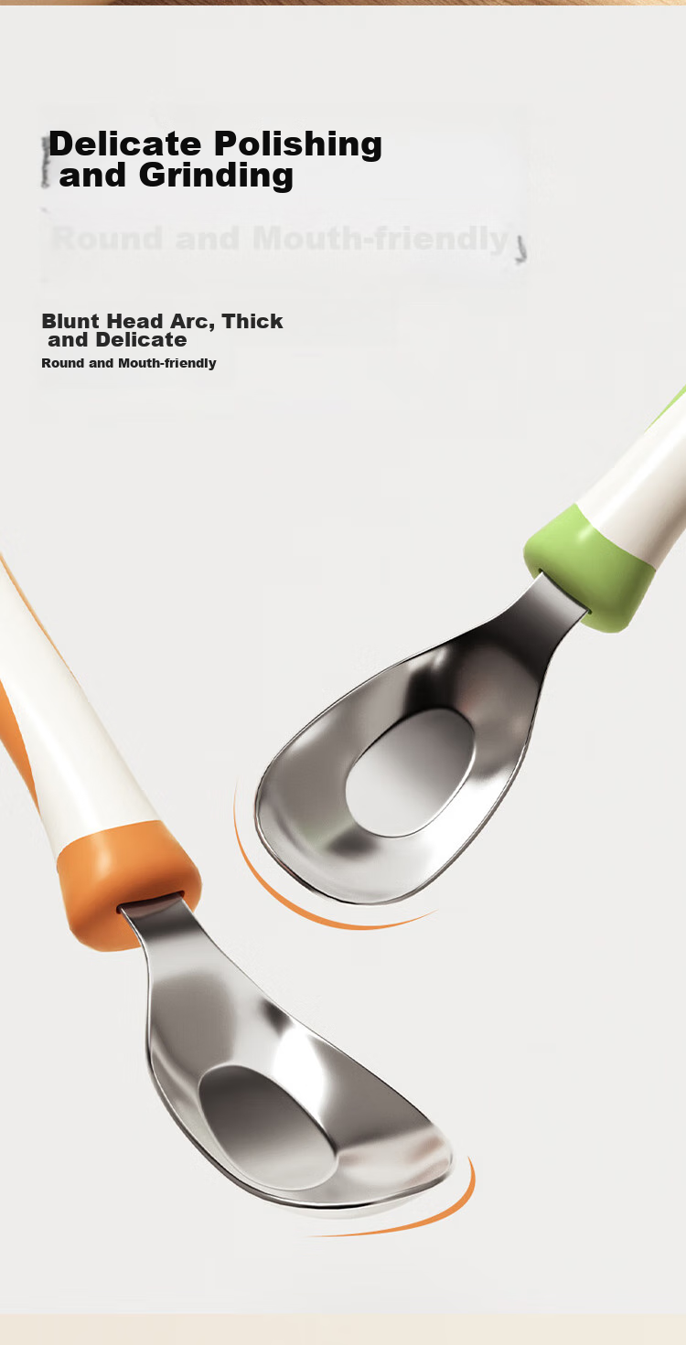 Baoshi Baby Spoon, Infant Yuanbao Spoon, Complementary Food Spoon, 316L Stainless Steel Children's Training Eating Soup Spoon, Tableware, Two-Piece Set 2