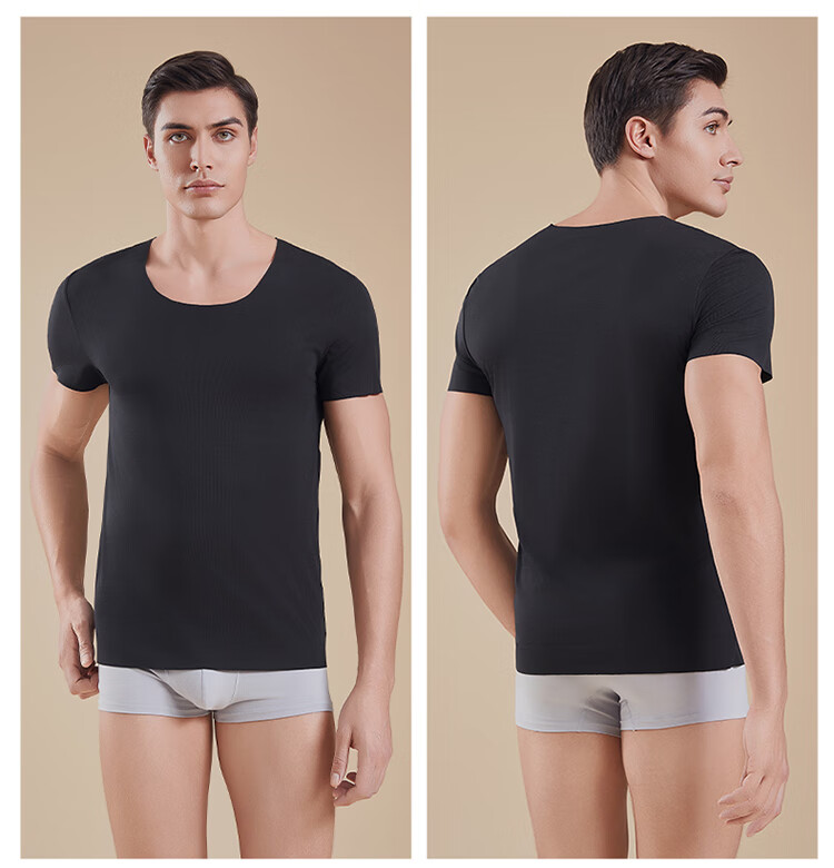 Hosa Men's Short-Sleeve Modal T-Shirt, Autumn And Winter Sports Undershirt, Versatile And Breathable, Black, Size L 14