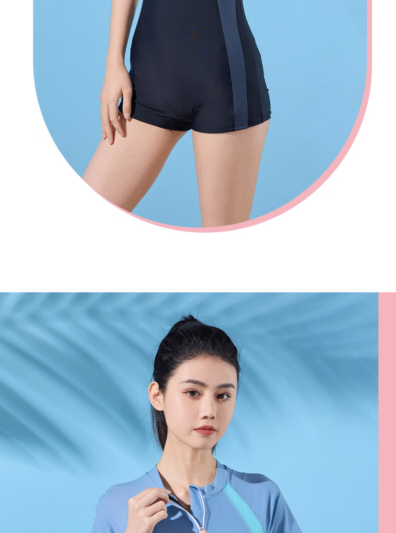 Li-Ning Women's Professional One-Piece Conservative Boyshort Swimsuit, Tummy-Covering Slimming Casual Training Hot Spring Swimwear 506 Gray Blue L 17