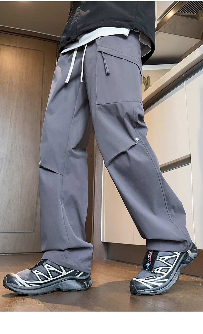 Dingfengbaoluo Casual Pants for Men, Summer Loose-Fitting Trousers, Quick-Dry Sports American-Style Outdoor Cargo Pants, 2416 Black M 23