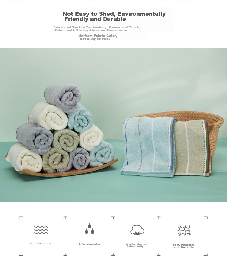 Grace Towel Home Textiles Class A Pure Cotton Plain Face Towels Thickened Satin Edge Soft Face Towels Pack of Ten 90g/piece Sports 2