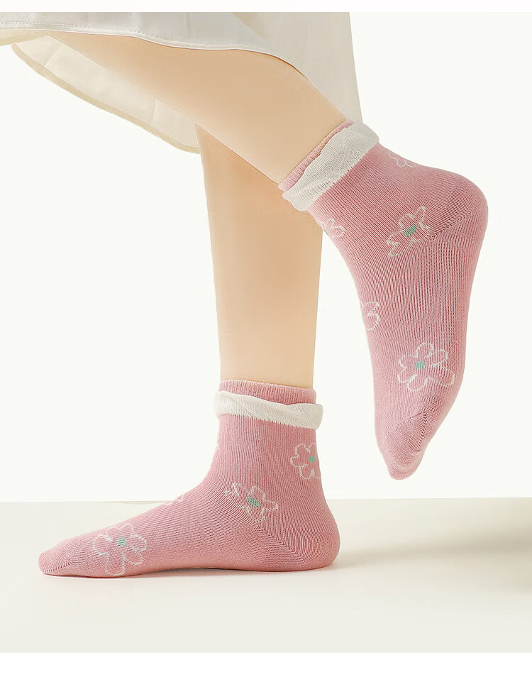 Bingxuemumian Children's Socks, Girls' Mid-Calf Cotton Socks for Spring, Autumn And Winter, 6 Pairs, Breathable, Suitable for Small to Big Kids, Versatile Lace Short Socks for Students 15