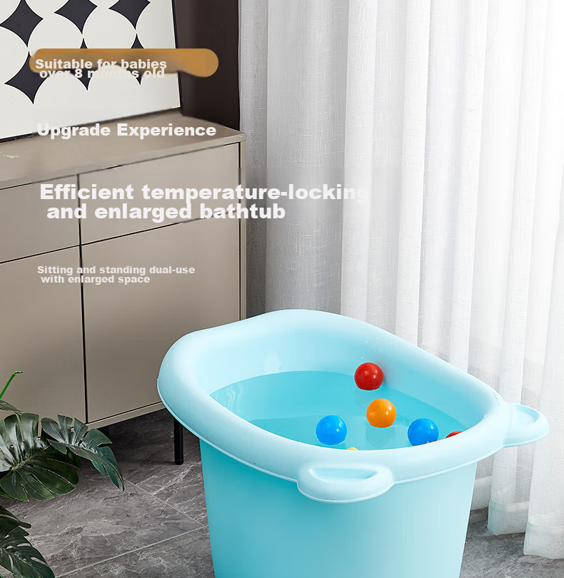 Rikang Bathtub, Baby Bathing Basin, Children's Bathtub, Bathtub with Free Stool, Blue, X1001-1 2