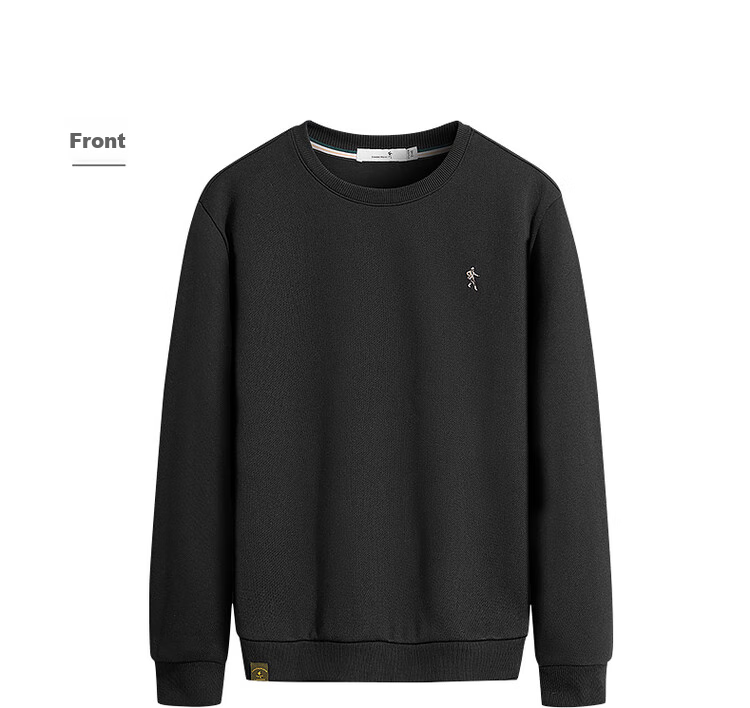 DANCING WOLVES [Xinjiang Long-Staple Cotton] Versatile Round Neck Top for Autumn And Winter, Skin-Friendly Breathable Men's Sweatshirt, 001 Black, Size 170 21