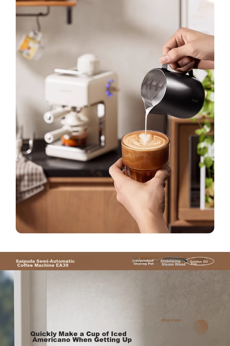 Saipuda EA39 Home Semi-Automatic Coffee Machine Small Italian Style Milk Frother American Office Dormitory All-in-One Grinder Black JD Self-Operated 11