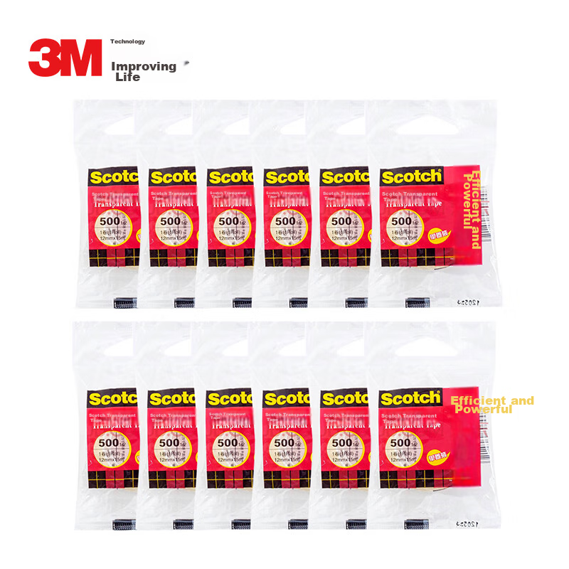 3M Scotch Tape, High-Efficiency Strong Transparent Tape, 500-HS, 12mmĂ15m, 12 Rolls