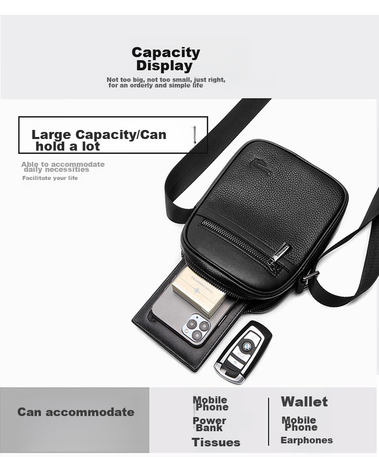 CROCODILE Top-Grain Leather Youth Shoulder Bag, Men's Fashionable Phone Pouch, Versatile Crossbody Small Bag, Birthday Gift T2397 6