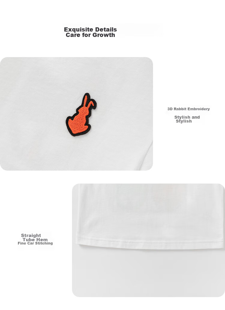BALABALA Children's Short-Sleeve T-Shirt, Boys' Summer Wear, Pure Cotton Rabbit Embroidery Top, Parent-Child Style, Trendy 4
