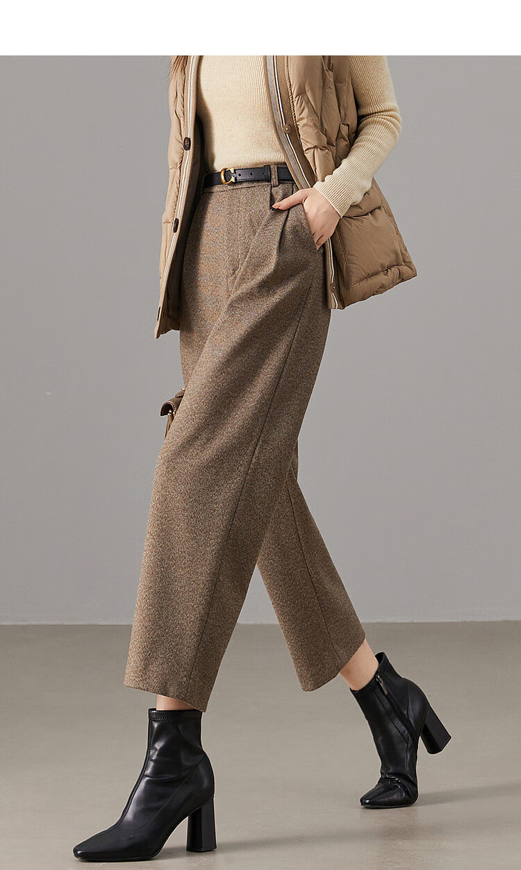 Dme Warm Brushed Harem Pants, Winter Mid-Rise Loose Trousers, Women's Plaid Casual Pants, Off-White, S 13