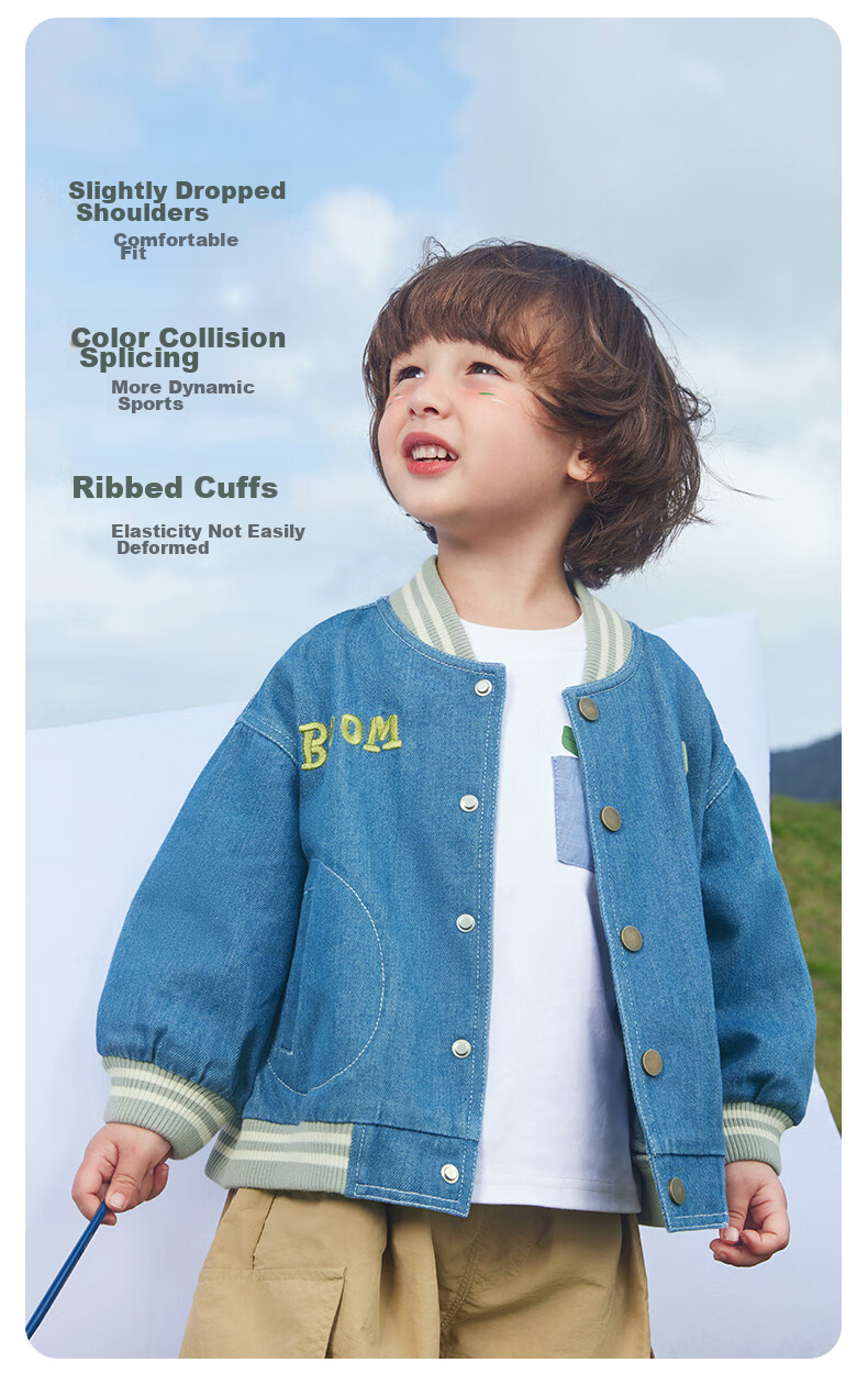 Ciciibear Boys' Jacket Spring And Autumn Style, Children's Denim Spring Outerwear, Boys' Baseball Uniform Clothing 5