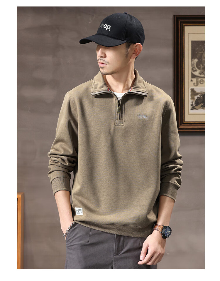 JEEP Spring And Autumn 2026 New Men's Sweatshirt with Lapel Collar, Versatile Casual Jacket, Loose-Fitting Sports Polo Collar Top for Men's Wear 12