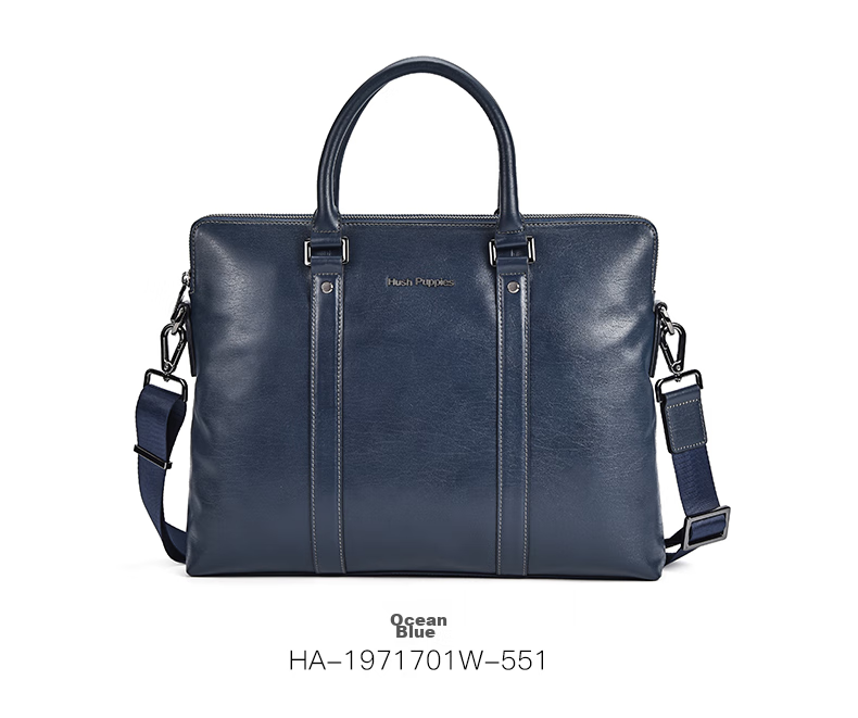 Hush Puppies Briefcase for Men, Top-Grain Leather, Shoulder Crossbody Handbag, Men's Business Laptop Bag, Father's Day Gift for Boyfriend, Black 18