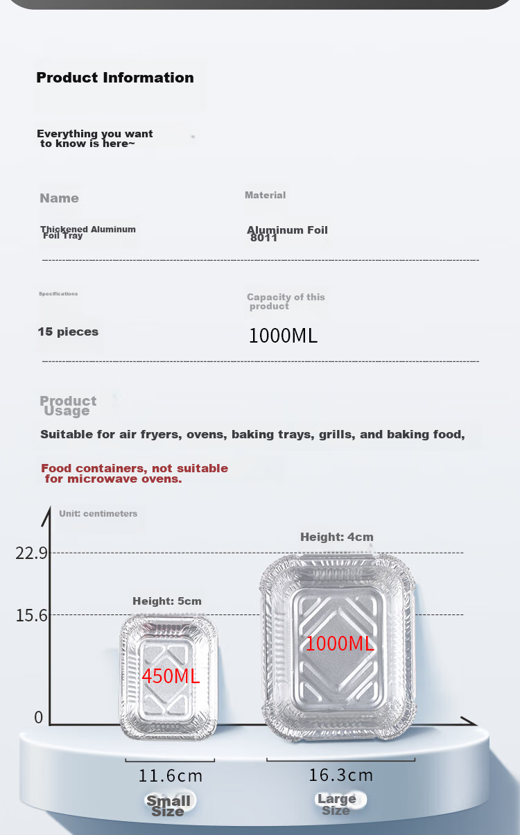 YOUAO Air Fryer Aluminum Foil Pans, 1000ml*15 Pieces, Disposable Food Containers for Barbecue, Oven, Outdoor Picnic And Camping 5