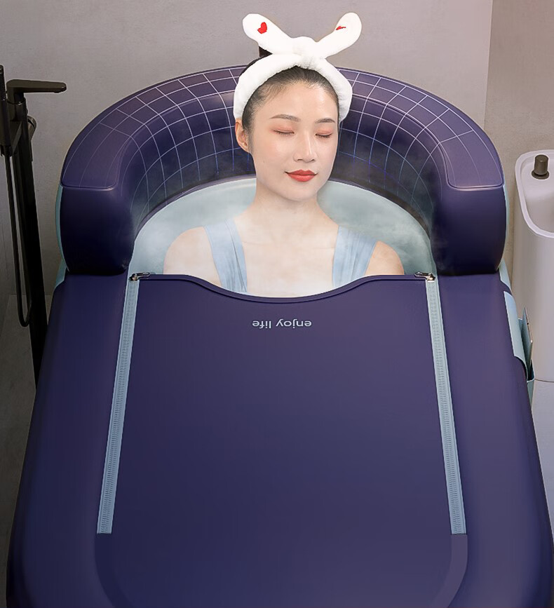 Adandyish No-Installation Inflatable Bathtub, Wireless Core Flash-Folding Full-Body Steam Bath Barrel Pool, Blue 1.6 Meters 4 Layers 11