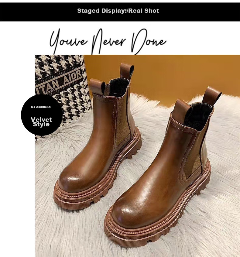 CARTELO Women's Martin Boots, Autumn And Winter Short Boots, Thick-Soled British Style Chelsea Boots for Women, 1409 Brown, Size 37 18