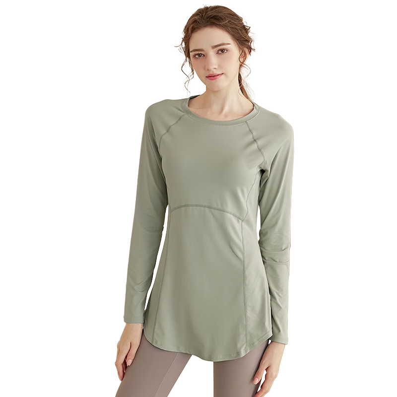 XUEXIMAN Yoga Wear Sports Top for Women, Spring And Autumn Quick-Dry Long-Sleeve T-Shirt, Mid-Length, Hip-Covering, Slimming, Breathable, for Running And Fitness