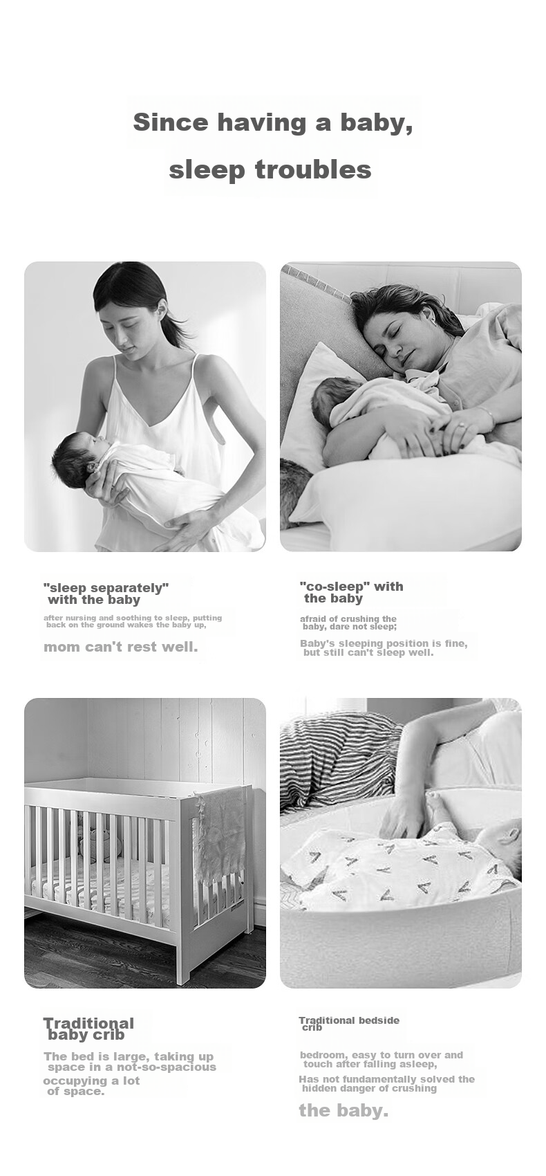 Leeoeevee Foldable Baby Bed Crib, Easy to Assemble, with Safety Guardrail, Anti-Pressure, Muya White 2