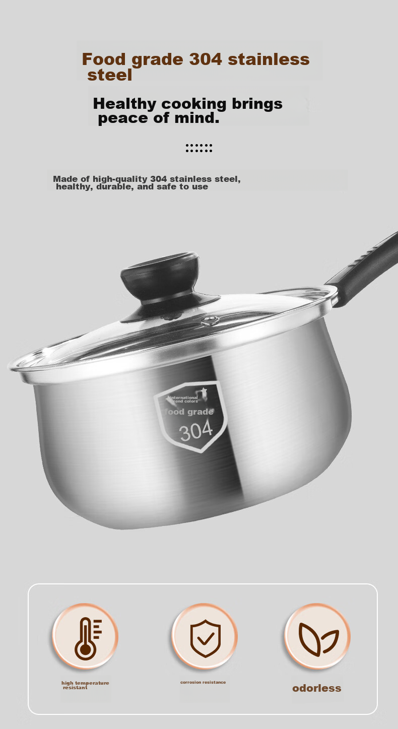 BSITN 304 Stainless Steel Non-Stick Milk Pot, 16cm Small Milk Pot, Baby Food Milk Pot, Compatible with Gas And Induction Stoves, 1528 7