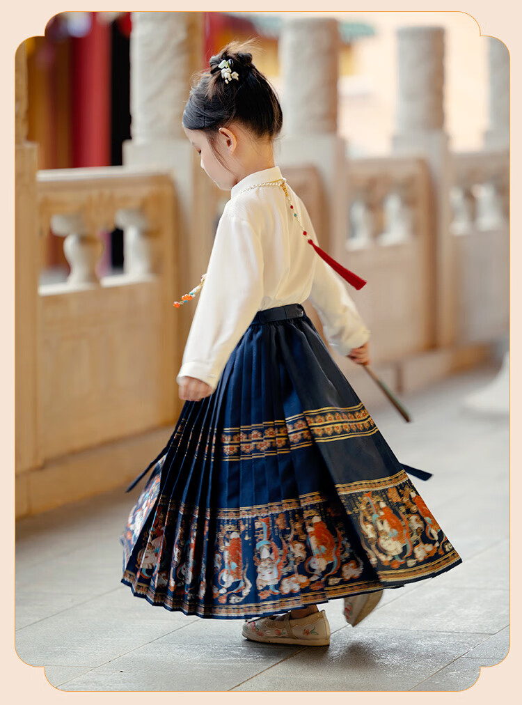 Menghu Nihang Mid-Autumn Festival Hanfu Girls' Spring And Autumn Chinese Style Children's Ming Dynasty Horse-Face Skirt Parent-Child Set, Red Skirt, Size 120 27