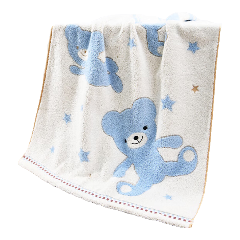 Yaguang Pure Cotton Bath Towel, Class A Soft Absorbent Quick-Drying Shower Towel, Bear Tribe Design, Single Pack, Blue, 70*140cm/370g
