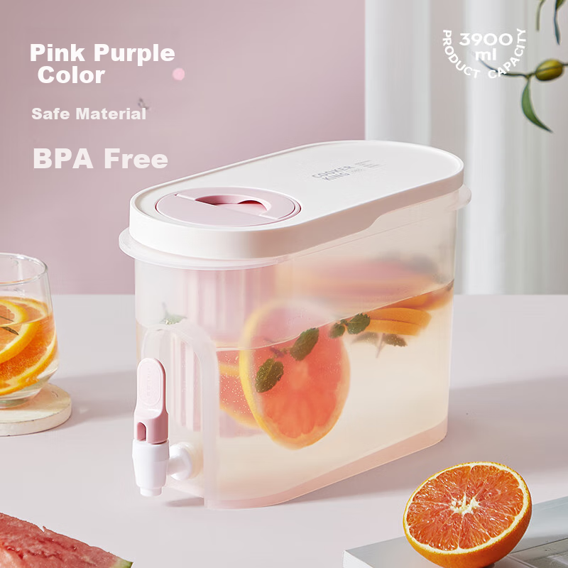 COOKER KING Large Capacity Cold Water Pitcher with Tap for Summer Heat Relief, Refrigerator Storage, Pink Purple, 3.9L