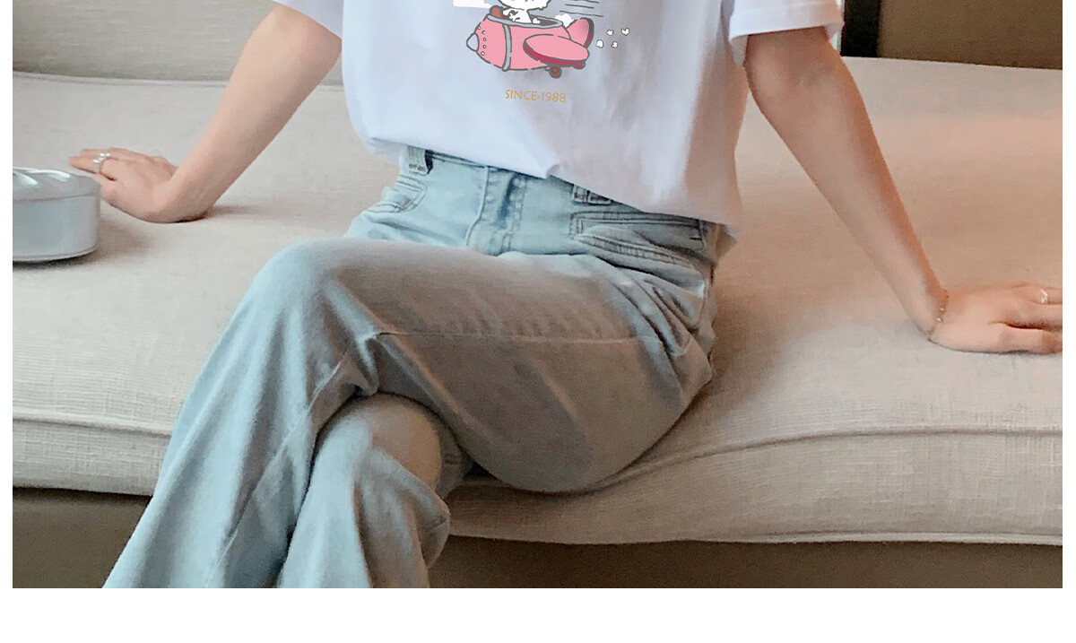 Halo Queen Women's Summer Short-Sleeve Round Neck T-Shirt, Cute Rabbit Print T-Shirt, Loose-Fitting Slimming Top, Women's H143T1417 25
