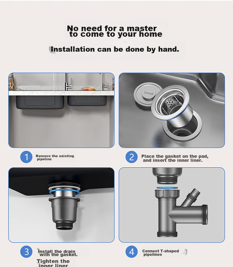 Larsd Kitchen Sink Drain Pipe Set for Double Sink, Dishwashing Basin Drainage Kit Accessories 9127 15