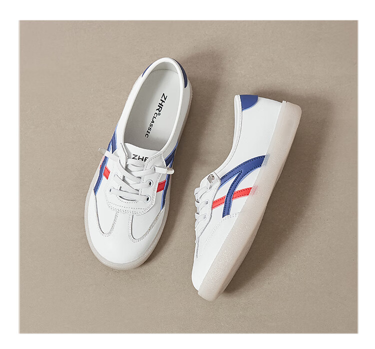 ZHR Casual Shoes, Lightweight And Breathable, Spring And Autumn Flat White Sneakers, Trendy Retro Training Shoes for Women, A67P, White And Blue, Size 37 17