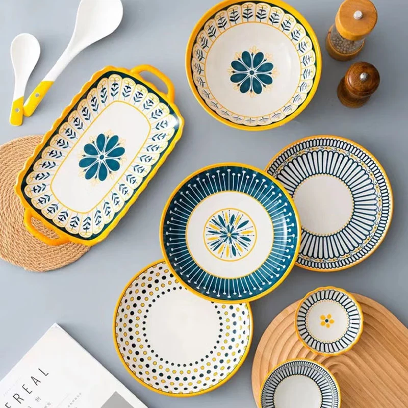Набор посуды CERAMICS Nordic Style, японский стиль, 16 предметов, керамика, для дома, для новоселья, золотистый