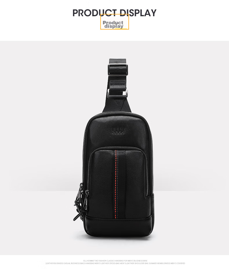 ELLE HOMME Fashion Men's Chest Bag, Casual Top-Grain Leather Shoulder Crossbody Bag, Trendy Men's Bag 04280 Black 6