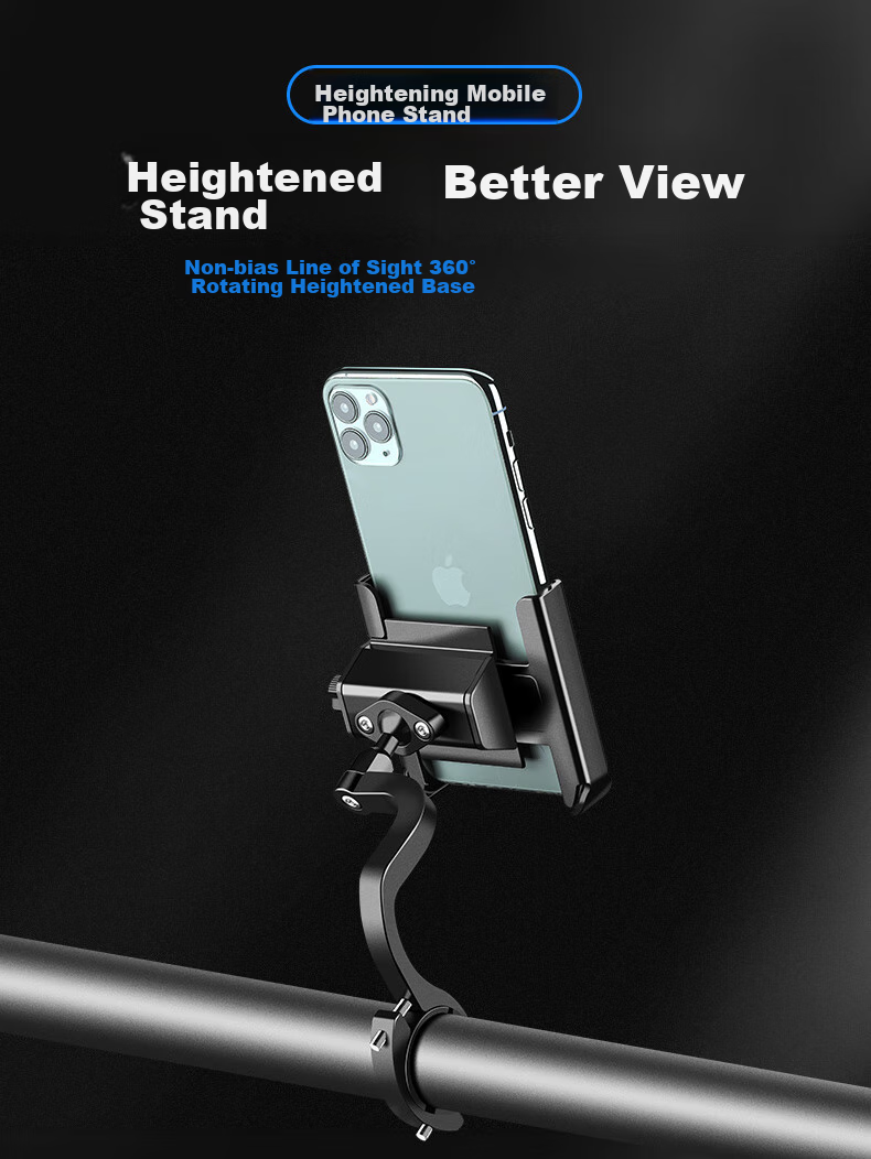 Move Iron Bicycle Phone Holder, Electric Motorcycle Phone Mount, Fixed Riding Navigation Bracket, Heightened Handlebar Style, Black 1