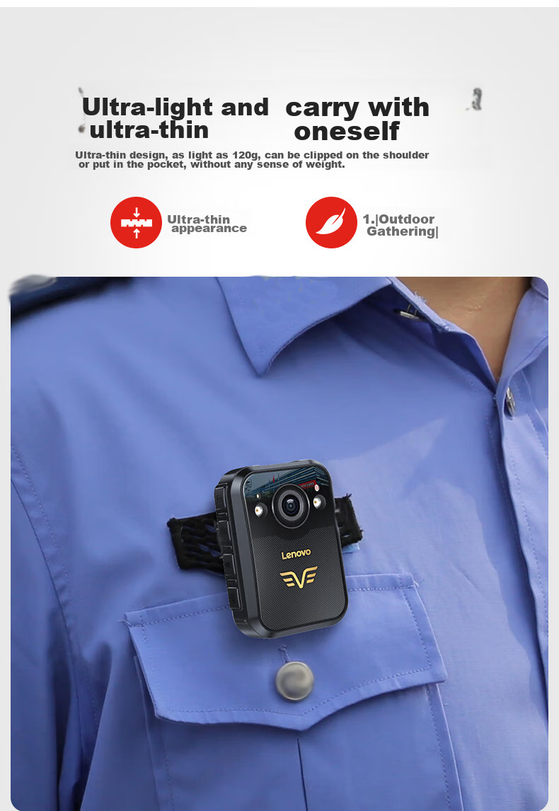 Lenovo Body-Worn Camera, Explosion-Proof, High-Definition Infrared Night Vision, 58 Million Pixels, Miniature Video Evidence Recording, DSJ-2W, 64GB 4