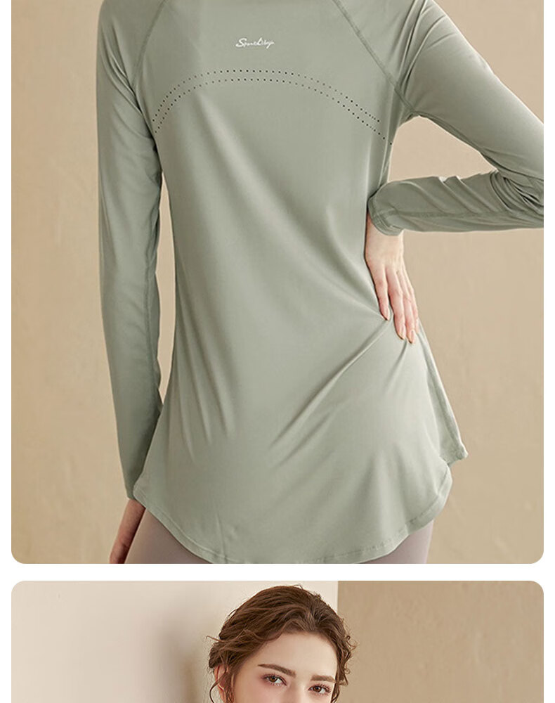 XUEXIMAN Yoga Wear Sports Top for Women, Spring And Autumn Quick-Dry Long-Sleeve T-Shirt, Mid-Length, Hip-Covering, Slimming, Breathable, for Running And Fitness 2