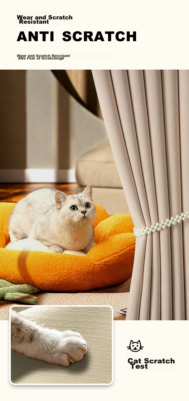 Mihua High-Blackout Curtains Set for Living Room And Bedroom, Thickened Sun Protection, Hook-Back Velvet Fabric, Cream Velvet, 1.5*2.0 Meters 6
