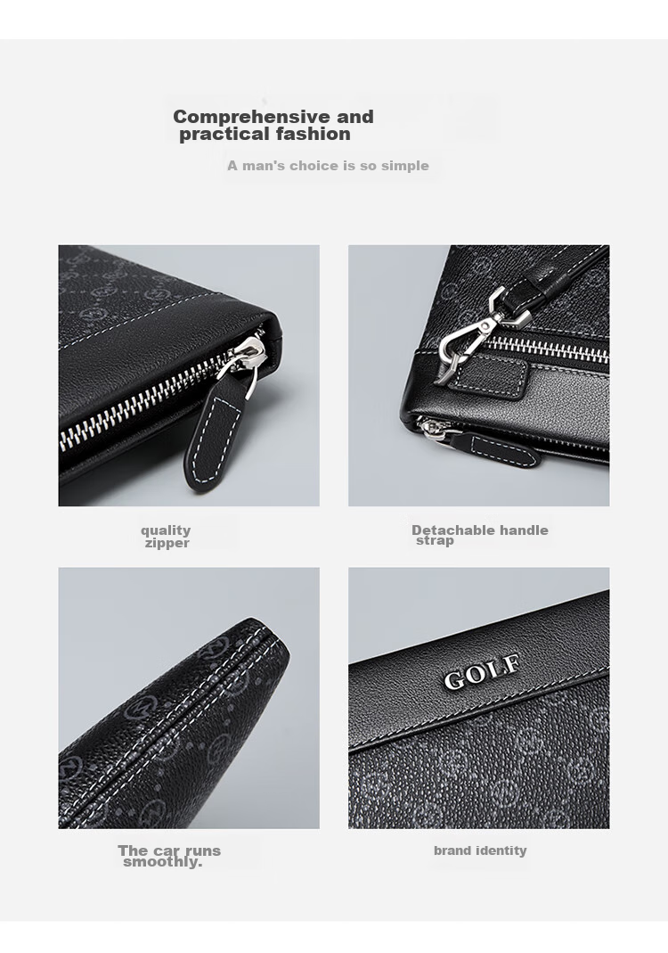 GOLF Men's Clutch Large Capacity Handbag with Multiple Card Slots Envelope Bag Long Wallet Gift for Boyfriend 7