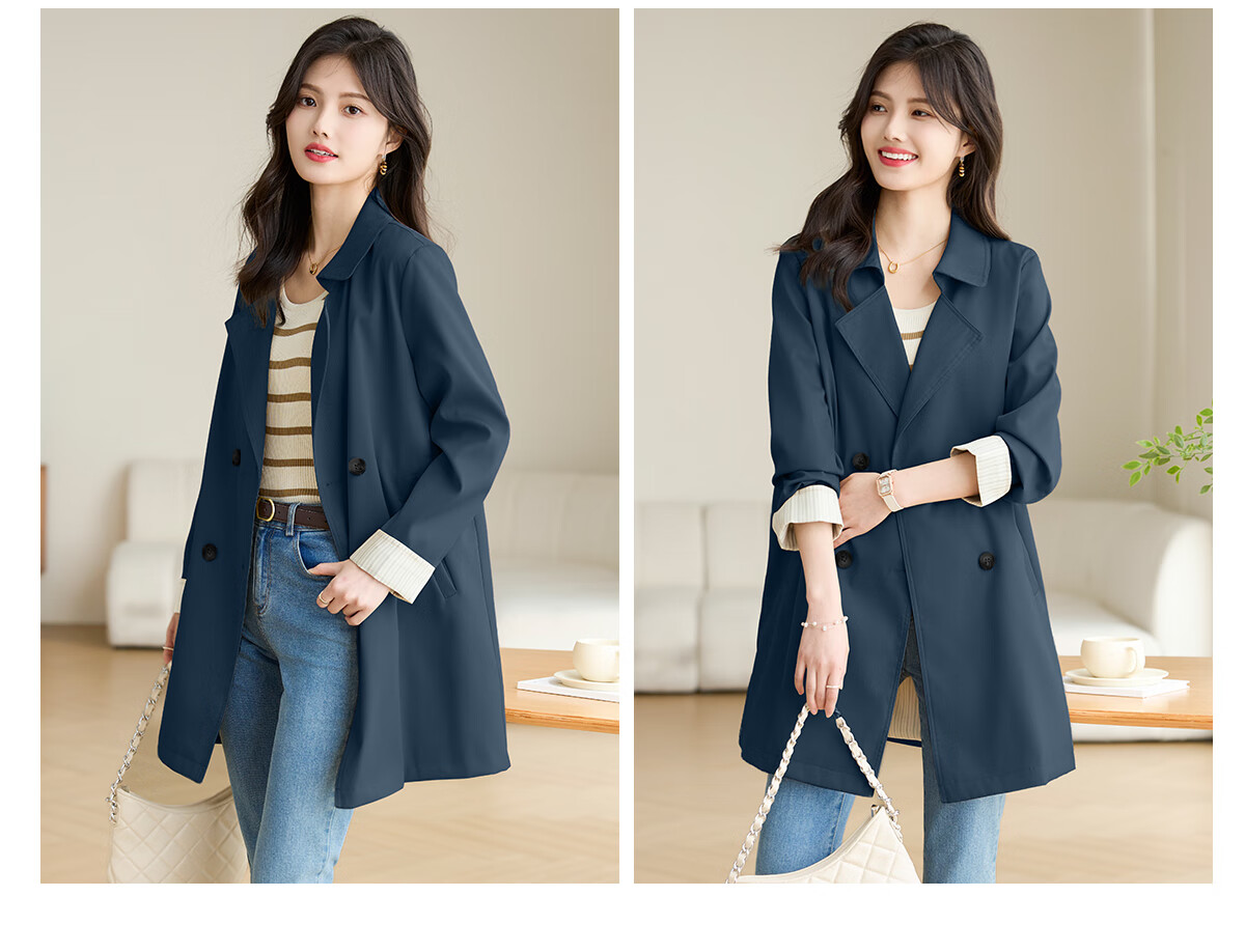 She Enjoy Casual Women's Mid-Length Trench Coat Blazer Collar Fashion Simple Jacket T13KF7478 8