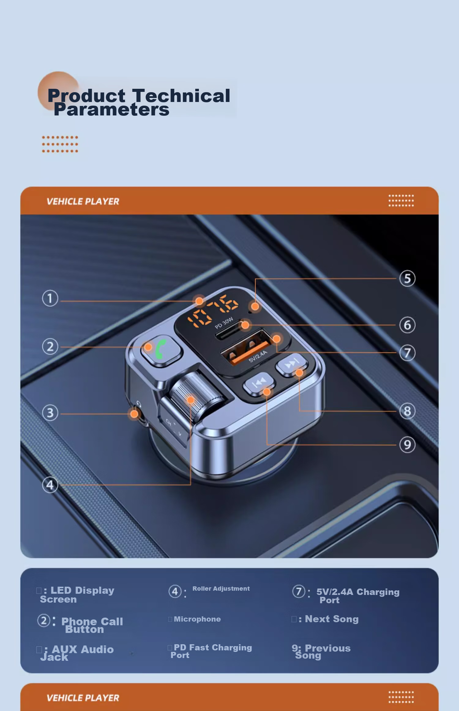 Beiteng Car MP3 FM Transmitter PD30W Fast Charging 2.4A, Bluetooth Hands-Free AUX Play, Car Charger T16 + Data Cable 26
