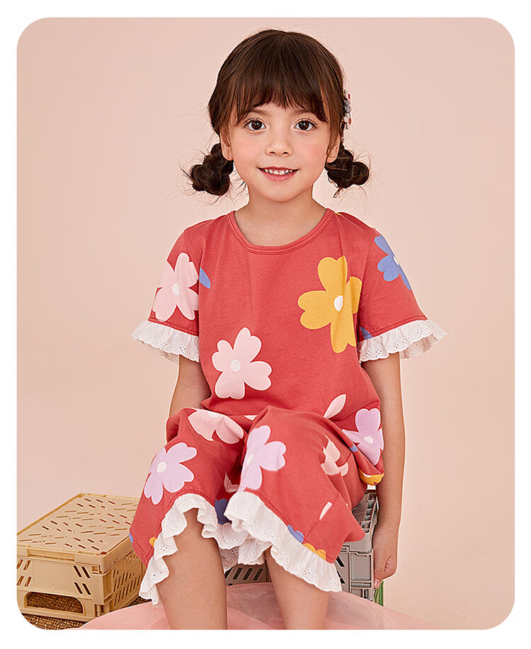 Dingguagua Top-Notch Girls' Cotton Short-Sleeve Nightgown, Summer Sleepwear for Older Children, Sweet Style One, Size 150 8
