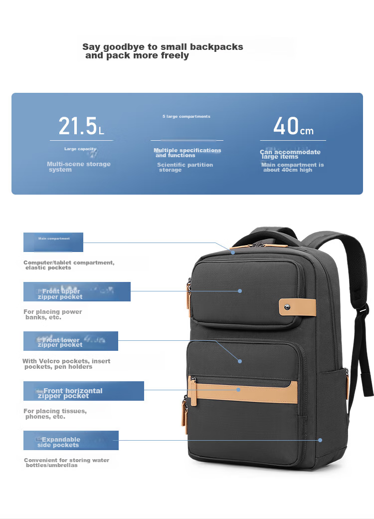 Xinxiuli Backpack, Laptop Bag for Men, Large Capacity Business Travel Bag, Commuter Notebook Bag, 16-Inch Schoolbag 3