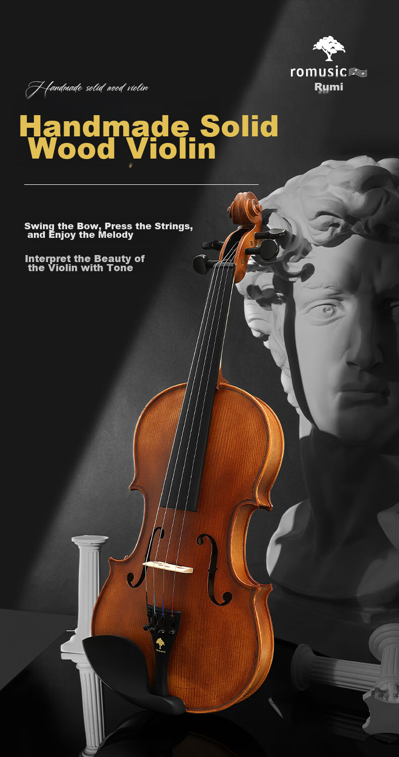 Romusic Violin Alpine Spruce Handmade Solid Wood Children's Adult Beginner Intermediate Performance RV-102Y [1/2] 1