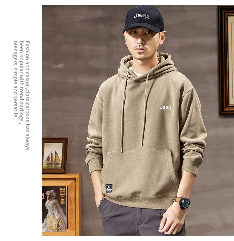 JEEP High-End Embroidered Men's Hooded Sweatshirt, Casual Loose Long-Sleeve Pullover T-Shirt Top for Spring And Autumn 2026 7
