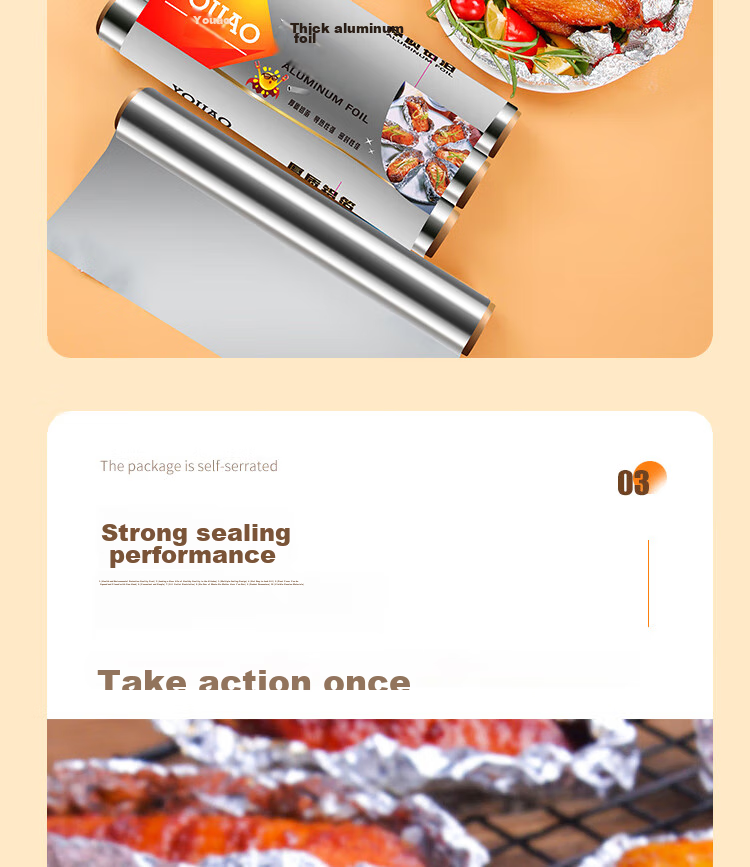 YOUAO Thickened Aluminum Foil, 30 Meters * 30cm, Air Fryer Paper, Oven Baking Paper, Barbecue Baking Kitchen, Water-Lock Freshness Antibacterial 8