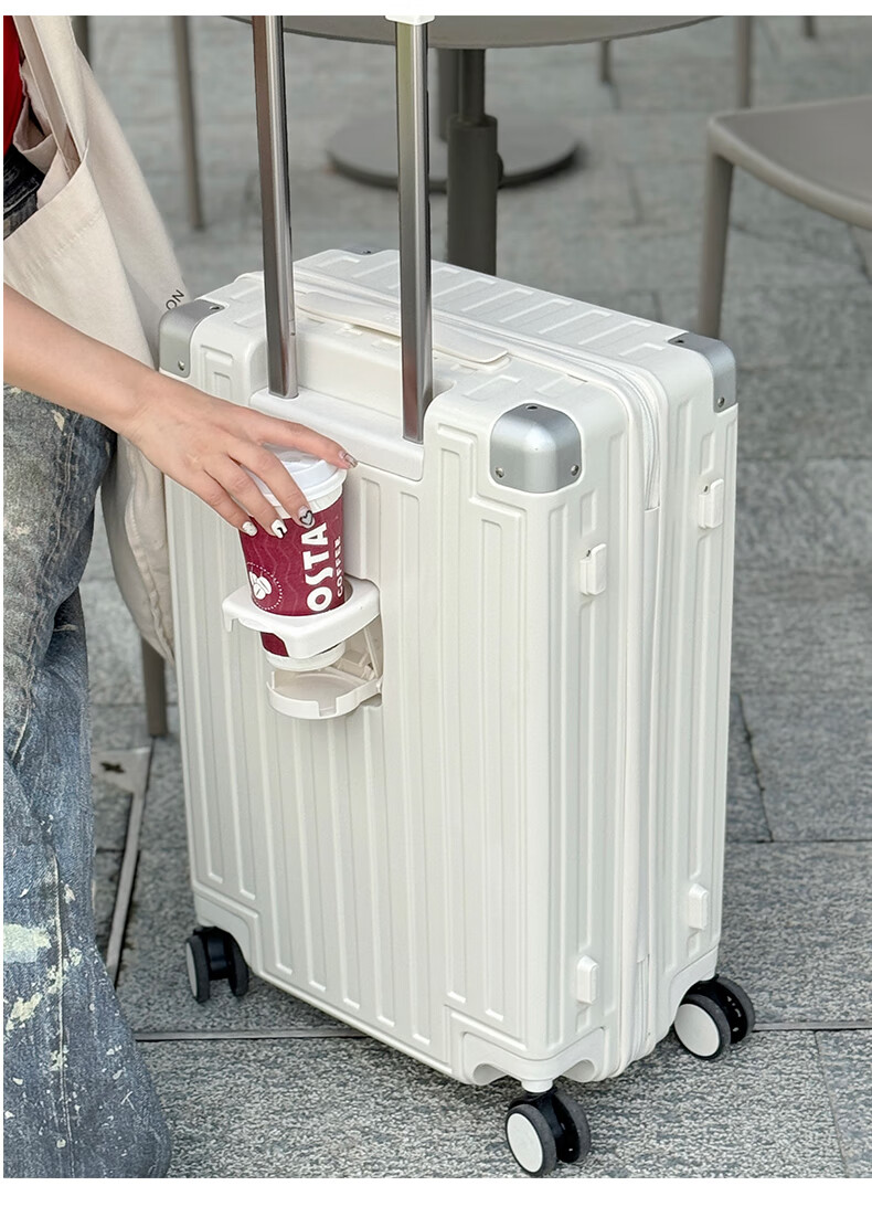 Lee High-Quality Suitcase with Cup Holder, Multifunctional Luggage, Travel Case, Student Password Lock Suitcase, Aurora White, 26 Inches 3