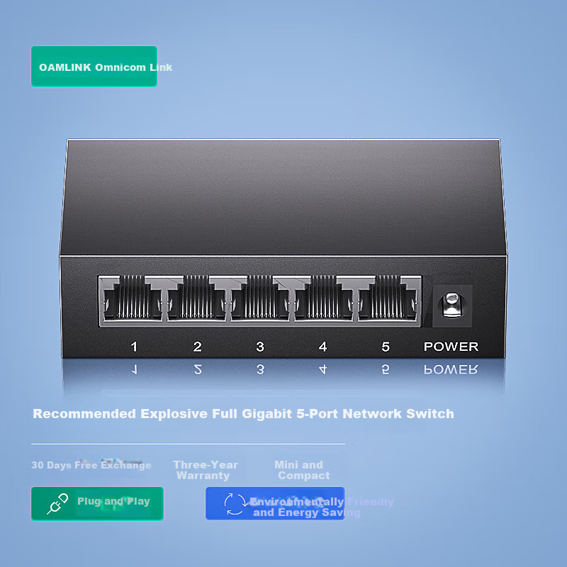 OAMLink Switch, 5 Gigabit Ports, Enterprise-Grade Splitter, 4 Home And Dormitory Monitoring Network Ethernet Splitter, Metal Shell