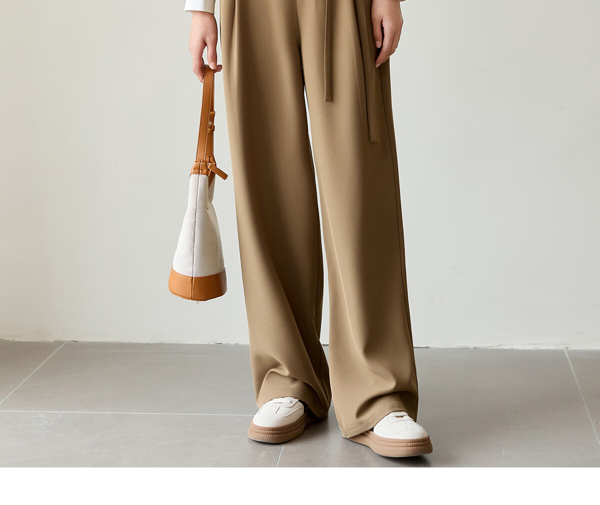 Chushen Women's Casual Pants with Belt Design, High-Waisted Slimming Wide-Leg Commuter Floor-Length Trousers S51X013 14