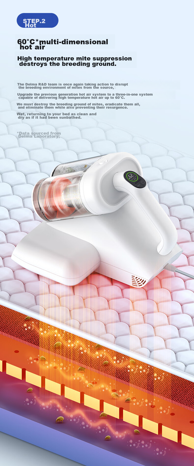 Deerma [Sunlight 65 Degrees] M1 Dual-Cup Smart Dust Mite Remover, Household Handheld Bedside UV 99.9% Sterilization And Mite Removal, Beating And Drying to Remove Mites 19