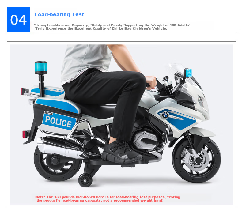 CHILOKBO BMW Children's Electric Motorcycle, Two-Wheel Extra-Large Rideable, Double-Person Kids' Toy Police Car, Birthday Gift, Soft Wheels 4