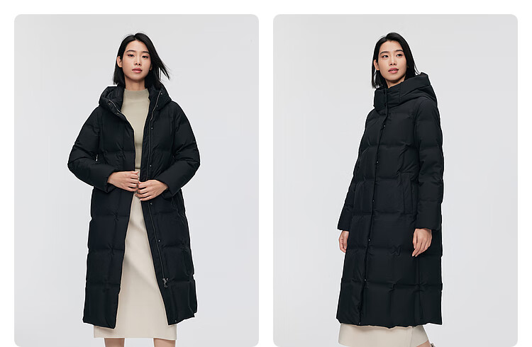 BOSIDENG Goose down Jacket for Women, Long Hooded Style, New National Standard 90% Down, Same As in Shopping Malls, Loose Casual Winter Coat 11