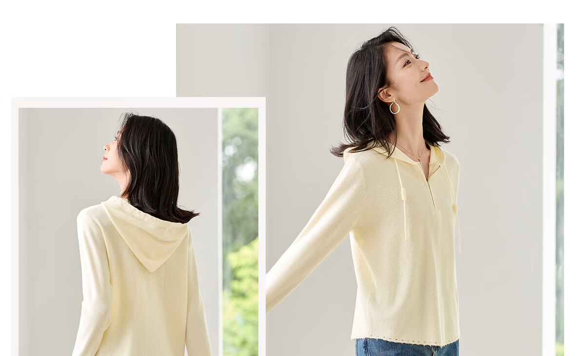 Chushen Women's Hooded Knit Sweater with Drawstring Half-Zip, Fashionable Casual Pullover Top S143Z3012 25