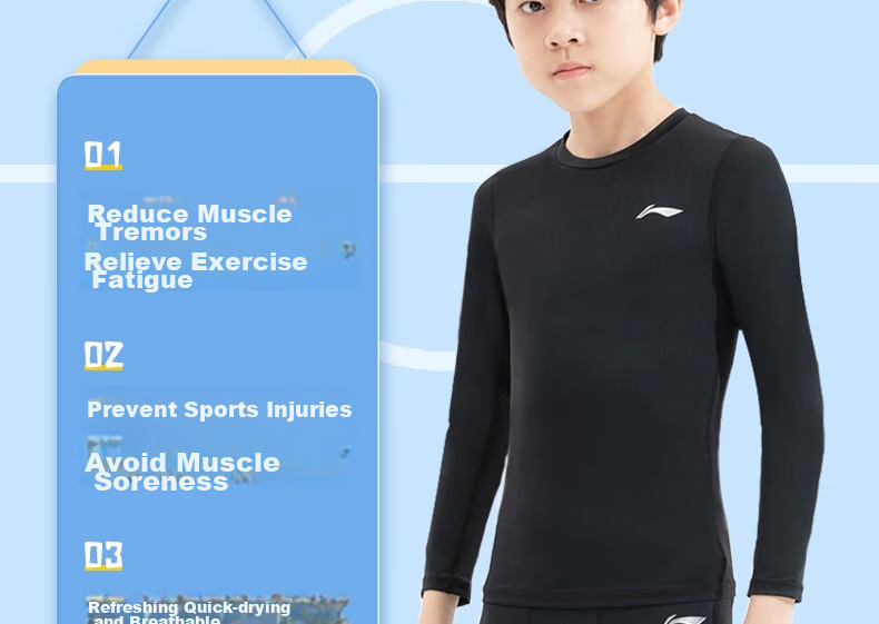 Li-Ning Children's Tight-Fitting Training Suit, Quick-Dry Sportswear Set, Breathable, for Boys And Girls, Autumn And Winter, Badminton Base Layer, Basketball And Soccer Uniform 14